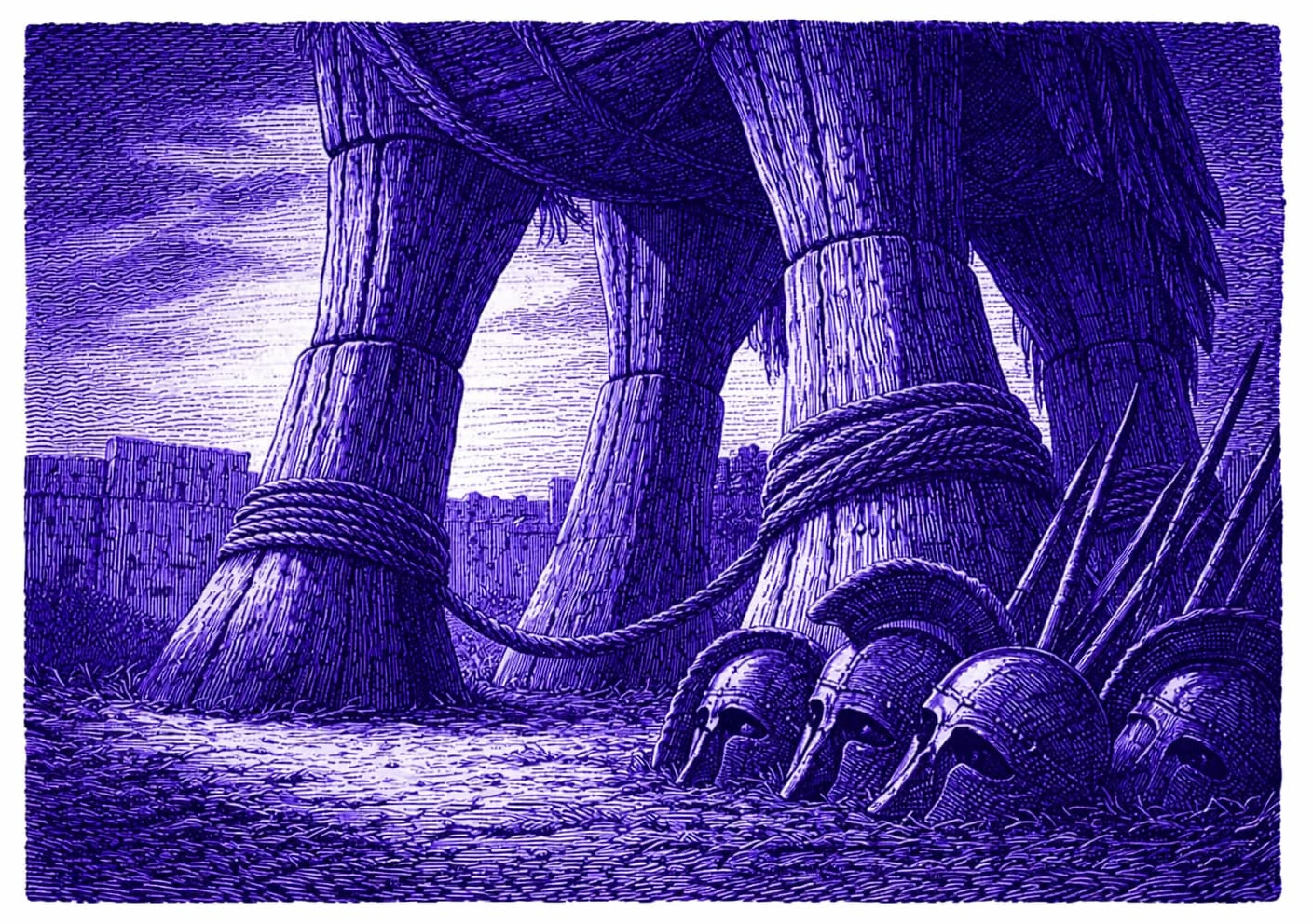 ShadowDiaries #001 — Trojan Horse (indigo engraving)